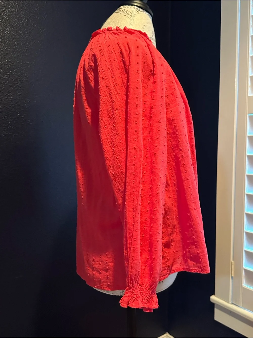J. Crew Coral-Red V-Neck Peasant Blouse